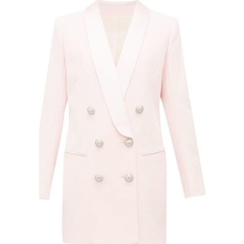 Newest HIGH QUALITY 2021 Stylish Designer Blazer Womens Metal Lion Buttons Shawl Collar Long Blazer Jacket