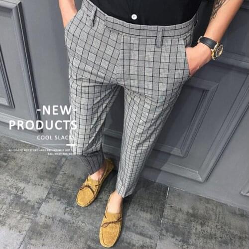 2021 New British Style Dress Suit Pant Man New Plaid Suit Pant Men Designer Gentlemen Business Casual Work Pant Trousers 28-34