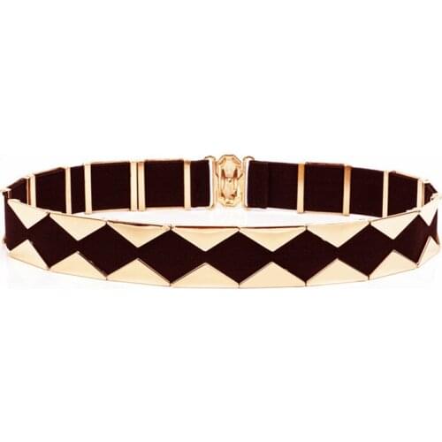 2021 New women Belt European American punk triangular metal buckle Wide elastic waistband Fashion metal elastic girdle BL04