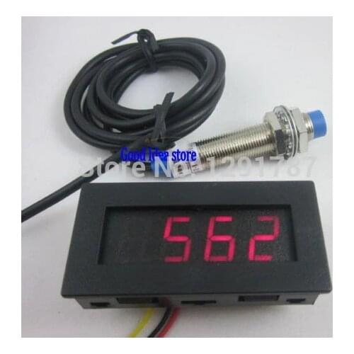 New 4 Digital Red LED Tachometer RPM Speed Meter+Proximity Switch Sensor NPN 3 Wires