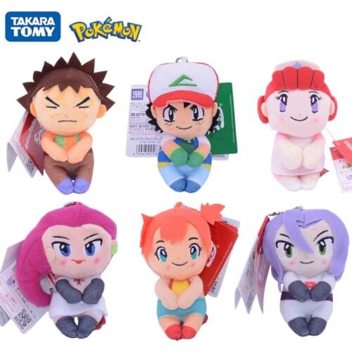 10cm Original Pokemon Figures Ash Ketchum Brock Misty Nurse Joy Pikachu Kawaii Plush Keychain Pendant Dolls Toys Kids Xmas Gift