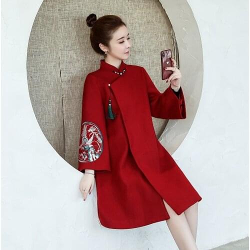 New Year Chinese National Party Dresses Vintage Floral Thick Midi Dress Mandarin Collar Women Cheongsam Dress Plus Size 12016