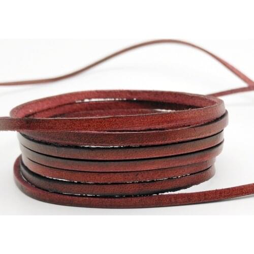 Aaazee 2 Yards 3mmx2mm Distressed Red Coated Cow Hide Real Leather Strip, 3mm Wide Genuine Cord