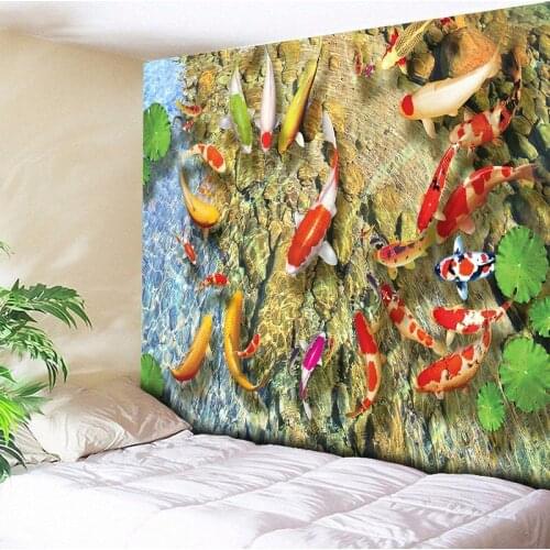 Clear Pond Bohemian Tapestry Hippie Wall Hanging Yoga Beach Towel Sunscreen Dark Shawl/Blanket Lotus Leaf/Cobblestone/Goldfish