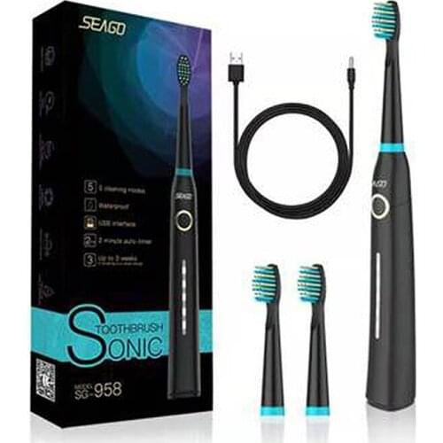 Seago Automatic Sonic Toothbrush Household 5 Modes Usb Rechargeable Electric Toothbrush Waterproof With 3 Brush Heads
