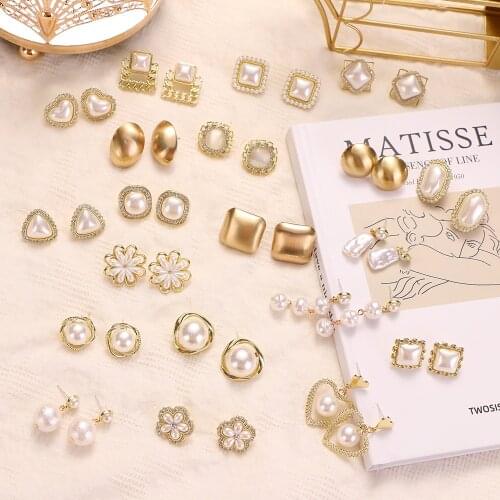 European and American retro jewelry with simple rhinestone pearl geometric earrings light luxury earrings for women daily gifts