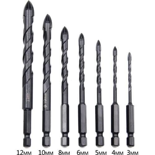 3/4/5/6/8/10/12mm Cross Hex Tile Drill Bits Hole Opener for Glass Brick Wall Ceramic Concrete Hole Opener Hard Alloy Triangle Bi