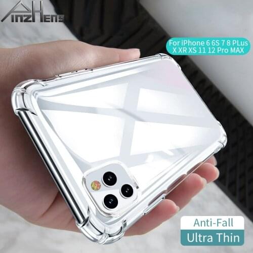 PINZHENG Shockproof Silicone Phone Case For iPhone 11 12 Pro X XR XS MAX 6 6s 7 8 Plus Cases Transparent Protection Back Cover