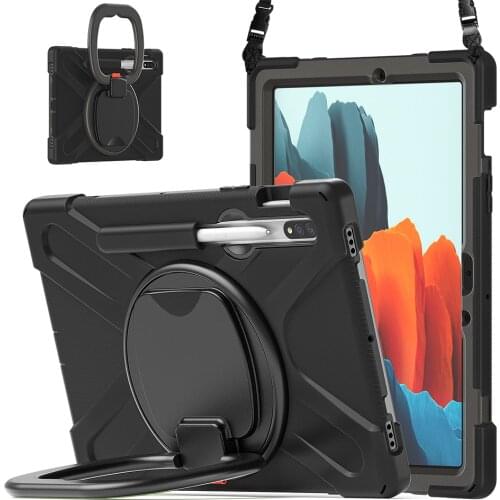 360 Rotation Kickstand Silicone Case with Shoulder Strap Pencil Slot for Samsung Galaxy Tab S7 T870 T875 Shockproof Cover