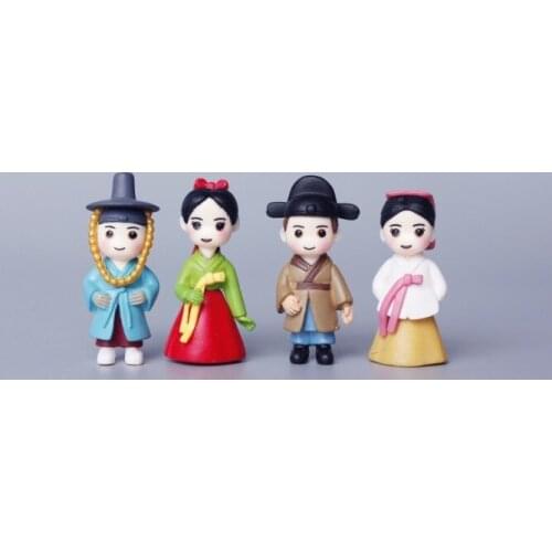 Super mini pvc 3.5cm Ancient Korean Clothing Q version of the cartoon dolls doll model ornament 4pcs/set toy gift for collection