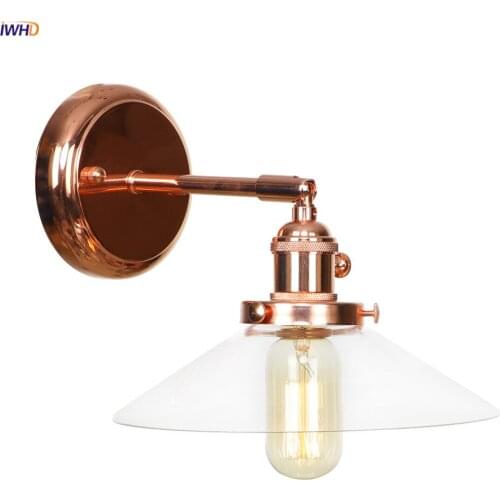 IWHD Rose Gold Glass LED Wall Light Switch Home Lighting Bedroom Stair Mirror Nordic Modern Wall Lamps Applique Murale Luminaria