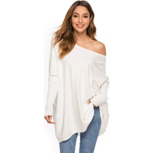 Womens One Shoulder Batwing Ribbed Sweater Loose Pullover Knit Jumper Oversized Tunics Top