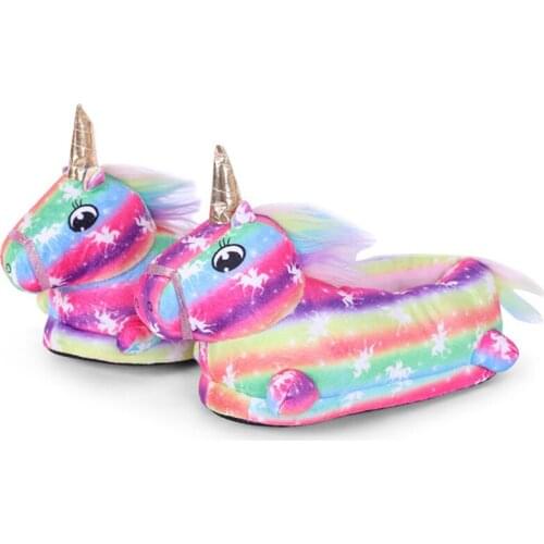 Winter warm indoor unicorn cotton shoes women flat shoes cute cartoon white pink unicorn plush slippers girls bedroom slip