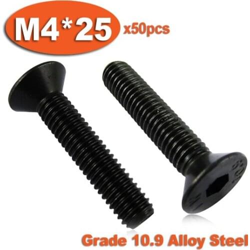 50pcs DIN7991 M4 x 25 Grade 10.9 Alloy Steel Screw Hexagon Hex Socket Countersunk Head Cap Screws