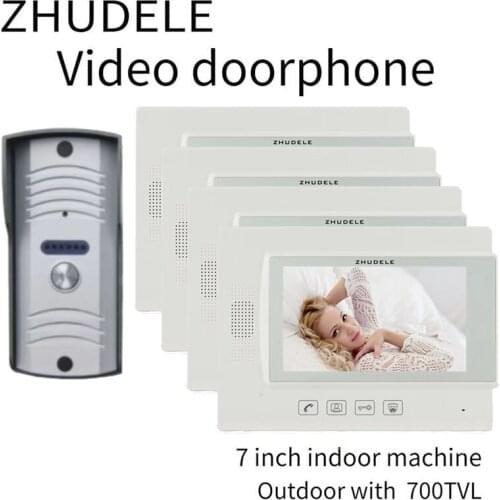 Visual Video Intercom Speakerphone System 7'' TFT LCD Wired Video Door Phone With Waterproof Outdoor IR Camera for home 1V4
