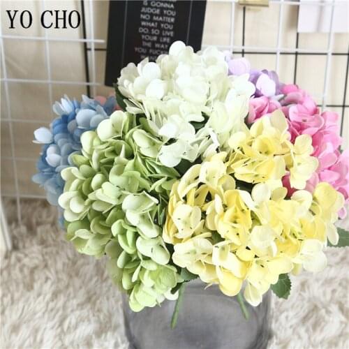 YO CHO Artificial Silk Hydrangea Flower 5 Forks Fake Hydrangea DIY Wedding Bouquet Flower Bunch Wedding Girl Home Party Decor