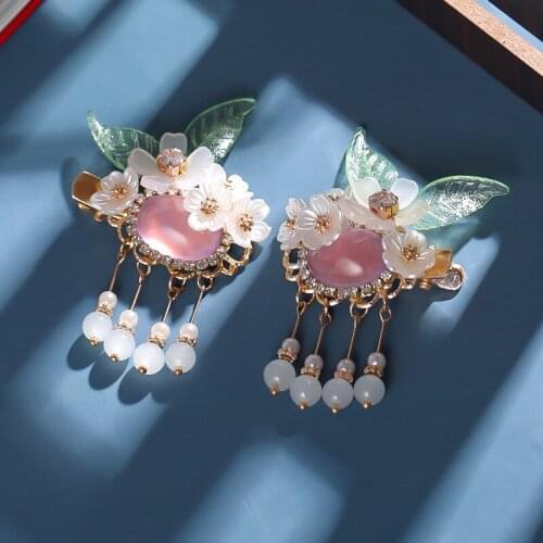 2 pcs Girl Vintage Antique Flower Leaf Hair Clips Hanfu Bride Wedding Jewelry Handmade Hair Clip