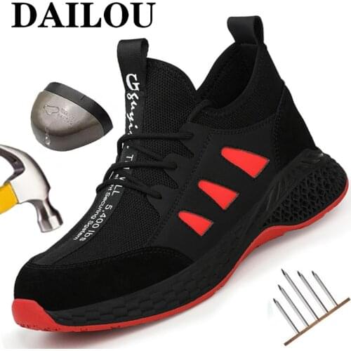 Work Safety Shoes For Men Breathable Mens Work Boots Working Shoes Steel Toe Anti-Smashing Construction Safety Work Sneakers