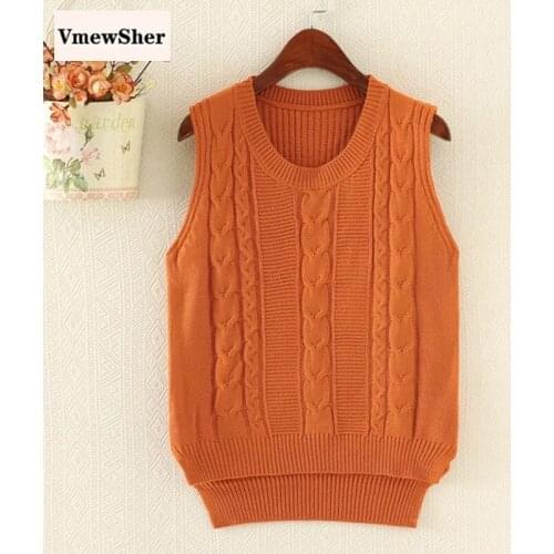 VmewSher New Spring Autumn Women Sweater Vest Vintage Twist Female Sleeveless V Neck Pullover Lady Elegant All Match Jumper Tops