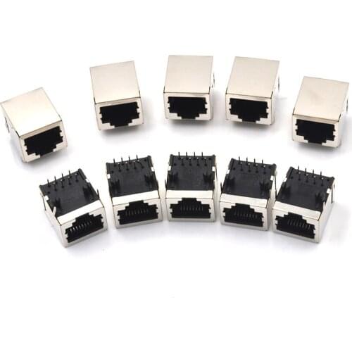 10Pcs/set RJ45 Network Ethernet 8P 8C Female Socket Connectors 8Pin PCB Mount RJ45 8P8C Single Network Port