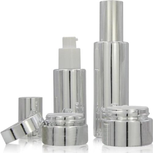 20ml30ml40ml50ml60m 80ml 100ml Empty Silver Glass Bottle Cosmetic Packaging Container Lotion Pump Refillable Vials 10pcs