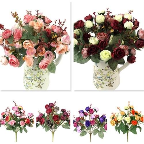 21 Heads Elegant Beautiful European Artificial Rose Simulation Silk Flowers Bouquet Wedding Decal