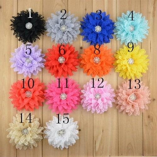 30 PCS/LOT 4" Lace Gauze Flower Hair Accessories U Pick Colors