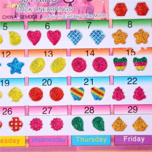 60Pcs Wonderful Children Stickers Earring Cartoon Reward Crystal Stickers Ear Reward Stick Kindergarten Face Stickers