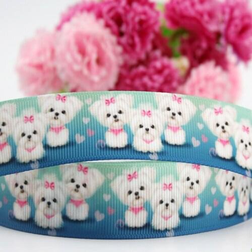 9mm blue webbing puppy dog cartoon polyster grosgrain ribbon girls hair band 25 yards