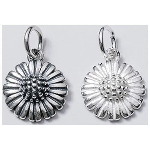 925 Sterling Silver Bohemian Matte Craftwork Daisy Circle Charms DIY Jewelry Making Decoration Necklace Dangle Silver Pendant