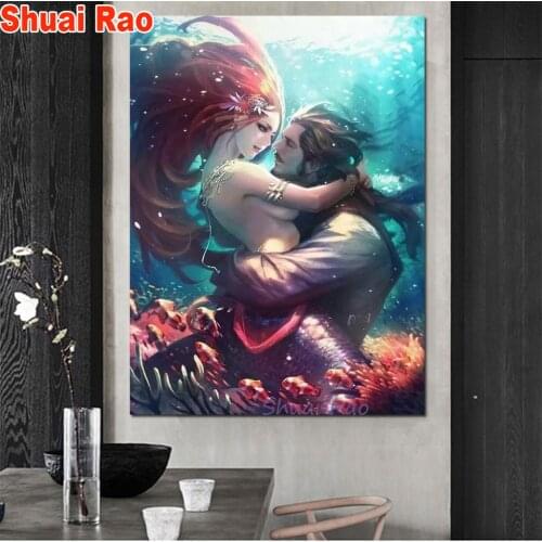 5d diy diamond painting Mermaid love,full square round diamond embroidery,cross stitch kits,diamond mosaic Sweet love