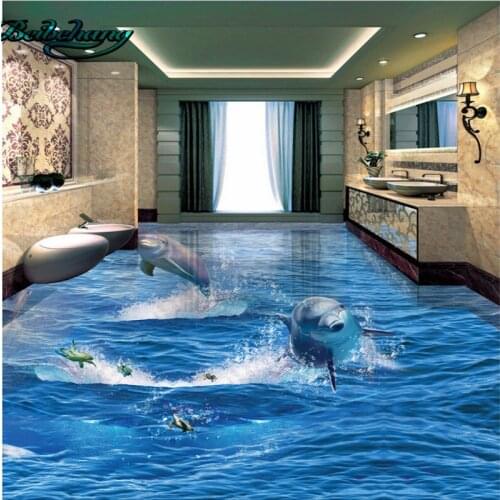 Beibehang Dolphin out of the ocean Ocean 3D stereo bathroom living room floor tiles custom wallpaper mural decoration
