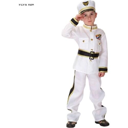 White Boys Halloween Navy officer Costumes Kids Children Policeman uniform Cosplay Carnival Purim parade Stage Play Party dress