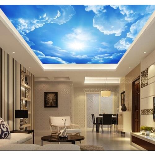 Living Room Bedroom Ceiling Blue Sky And White Clouds Mural Custom 3D Photo Seamless Mural Wallpaper Home Decor Papel De Parede