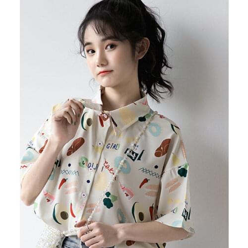 Blouse Women Shirt 2021 Summer Printed Girl Short Sleeve Loose Polo Collar Shirt Top Blusas Ropa De Mujer