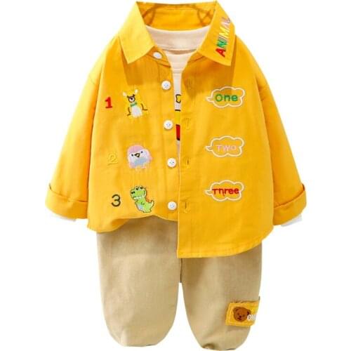 Childrens Suit for Boy Spring Autumn 2021 New Casual Cute Cartoon Cotton Shirt Coats Top+Long Pants/2Pcs Suit Baby Boys Sets