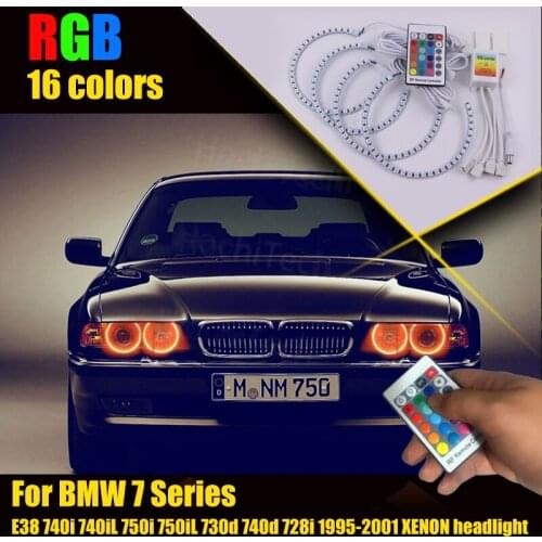 For BMW 7 Series E38 740i 740iL 750i 750iL 730d 740d 728i 1995-2001 XENON Headlight Multi-Color RGB Angel Eye Halo Ring Kit
