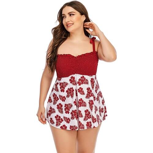 Women Plus Size Printing Split Swimsuit Bikini Beachwear Swimwear Suit