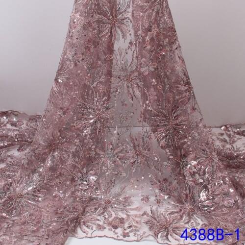 Hot sale Nigerian Squins Beaded Lace Fabric 2021 Lace French Beads Lace Fabric For African Lace Matrial 5yards 4388B