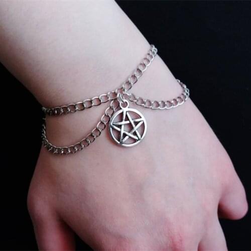 Gothic Pentagram Punk Pagan Chain Bracelet Gift For Women Girl Best Friends Jewelry New Fashion Wholesale