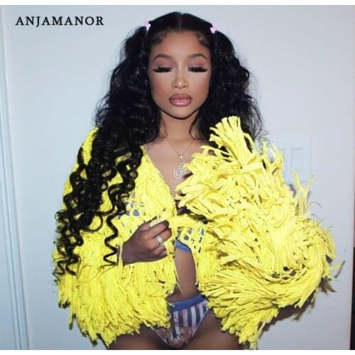 ANJAMANOR Sexy Tassel Knitted Crotchet Cardigan Sweaters 2021 Fall Winter Clothes Women Fashion Cropped Jackets Coats D48-EI38