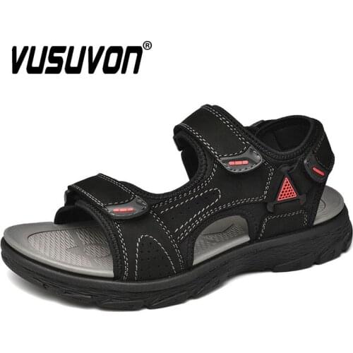 Classic Mens Sandals Summer Genuine Leather Male Beach Soft Comfortable Breathable Outdoor Water Slippers Slip-on 38-44 Size