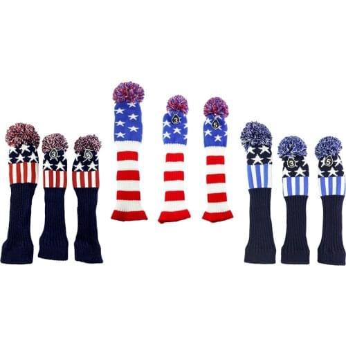 3Pcs Golf Club Knitted Head Cover Headcover Set Vintange Pom Pom Sock Covers Universal 1 3 5 Protector Golf Club Accessory