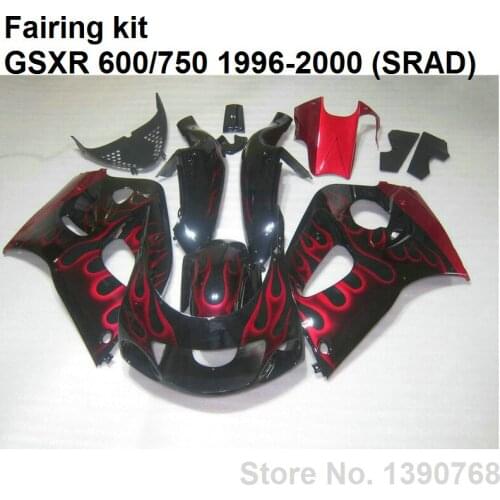 Bodywork kit for Suzuki fairings GSXR750 96 97 98 99 00 red flames black fairing kit GSXR600 1996 1997 1998 1999 2000 LN04