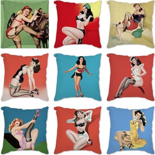 Beautiful Sexy woman Pillow Case Decor Dark Goth Tattoo Cushion Cover for Sofa Car Pillowcase 45x45cm Pillow Home Decorative