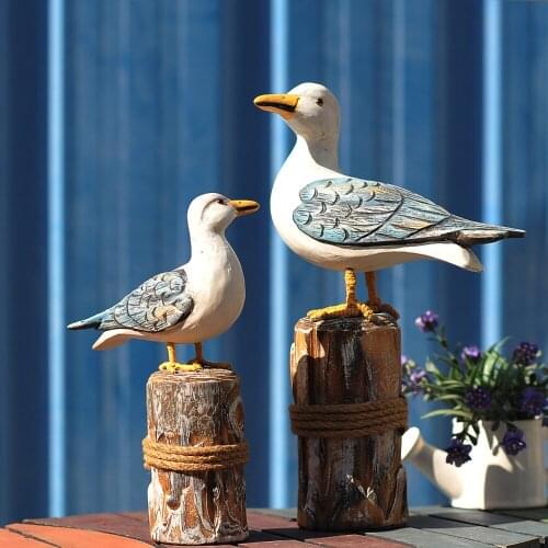 Creative seagull Resin Statue Mediterranean exquisite gift wooden home set jewelry childrens room tree pile bird Statue