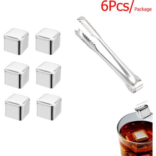 Stainless Steel Ice Cubes Reusable, Whiskey Ice Cubes Set with Silicone Head Tongs and Ice Cube Trays (Pack of 1-8)