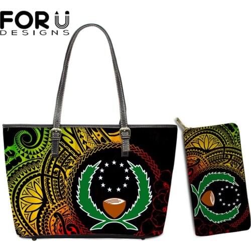 FORUDESIGNS 2021 Hot Retro Handbags Set for Teen Girls Polynesian With Pohnpei Pattern Women Shoulder Bag Clutches Wallet Female