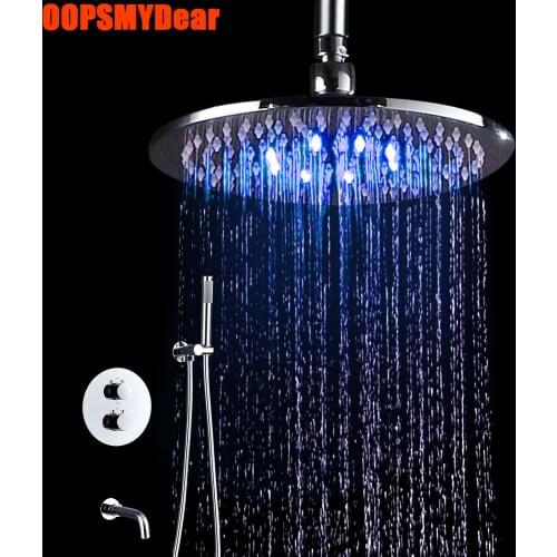 Thermostatic LED Shower Set Bathroom Concealed Mount Hot Cold Mixer Shower System Round Head Ceiling SPA Rainfall Bath Faucet