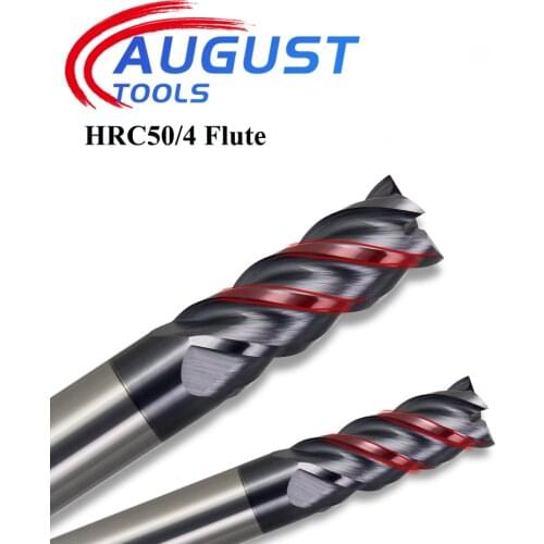 Augusttools Alloy Carbide Milling Cutter End Mill HRC50 4 Flute Metal Cutter Steel Milling Tools End Mill 4mm 6mm 8mm 10mm 12mm